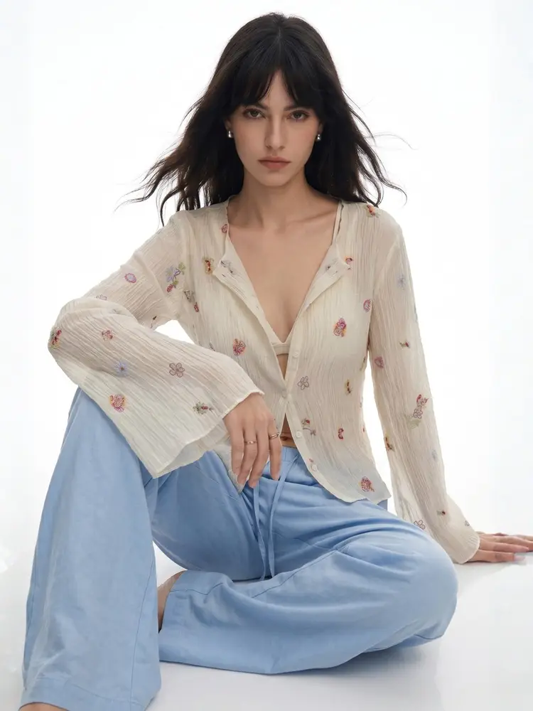 Outzidr Off White Full Sleeve Front Buttoned Printed Top — photo 1 of 4 · on weeshelf