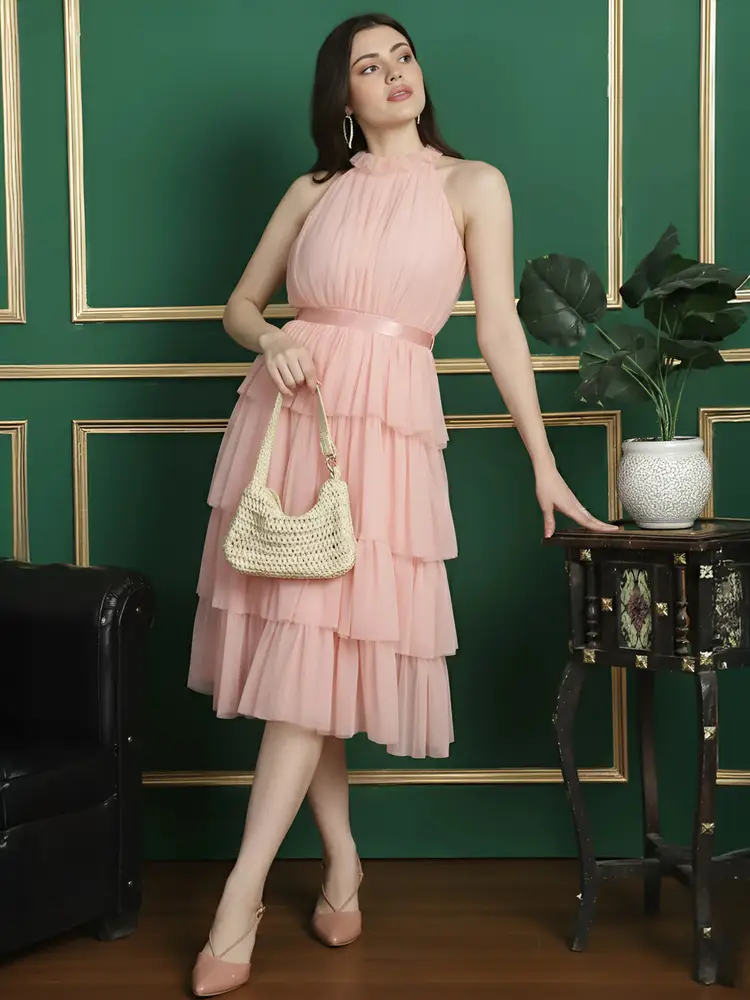 BLANC9 Pink Mesh Layered Pretty Dress — photo 1 of 7 · on weeshelf